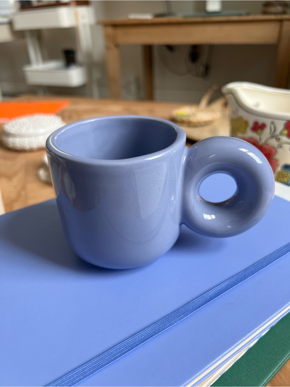 Bubble Style Blue Ceramic Mug with Ring Handle